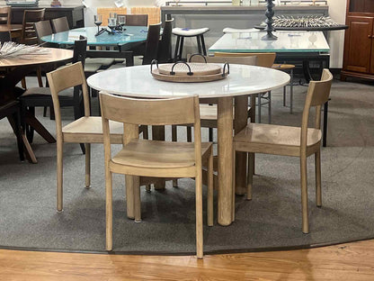 Williams Sonoma Marble Dining Table w/ 4 Washed Wood Chairs