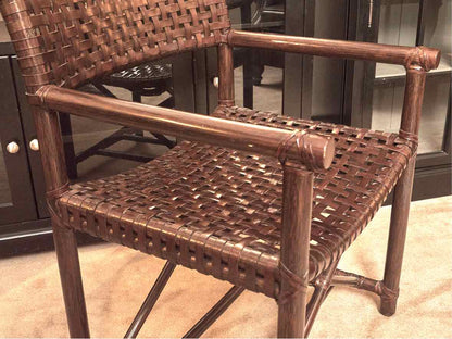 Pair of McGuire 'Antalya' Laced Rawhide In Dark Tobacca Finish Arm  Chairs