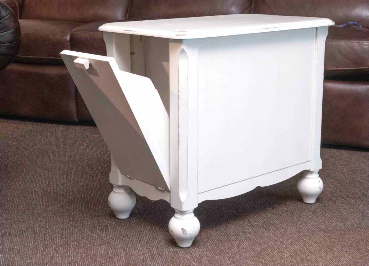 Distressed Ivory Finish 1 Drawer , Door & Magazine Rack Side Table