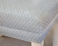 Bench in Textured Blue & Ivory Woven with Silver Nailhead Trim