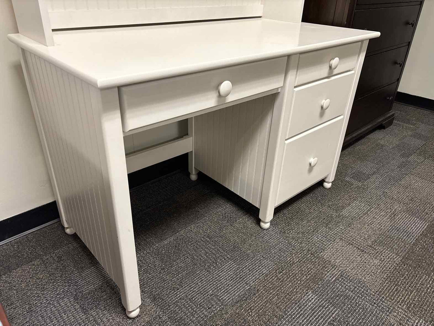 White Beadboard Desk with Hutch