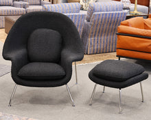 Rove Concepts "Womb Chair"/Ottoman in Black Terry Cloth Fabric. Chrome Hardware