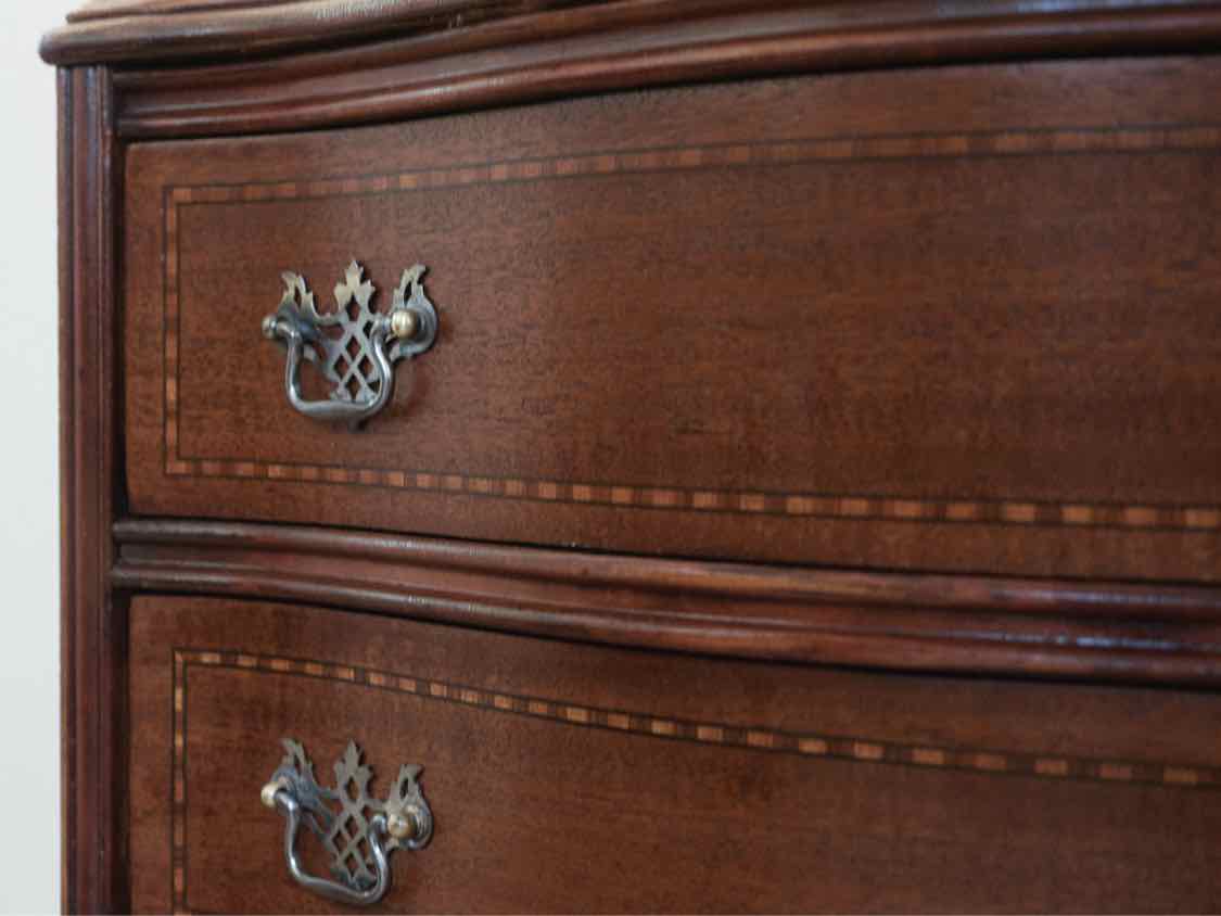 Pair of Mahogany Inlay Nightstands with 2 Drawers & Shelf