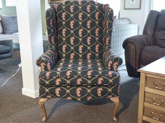 Custom Upholstered 'Seahorse & Starfish' Wing Back Chair
