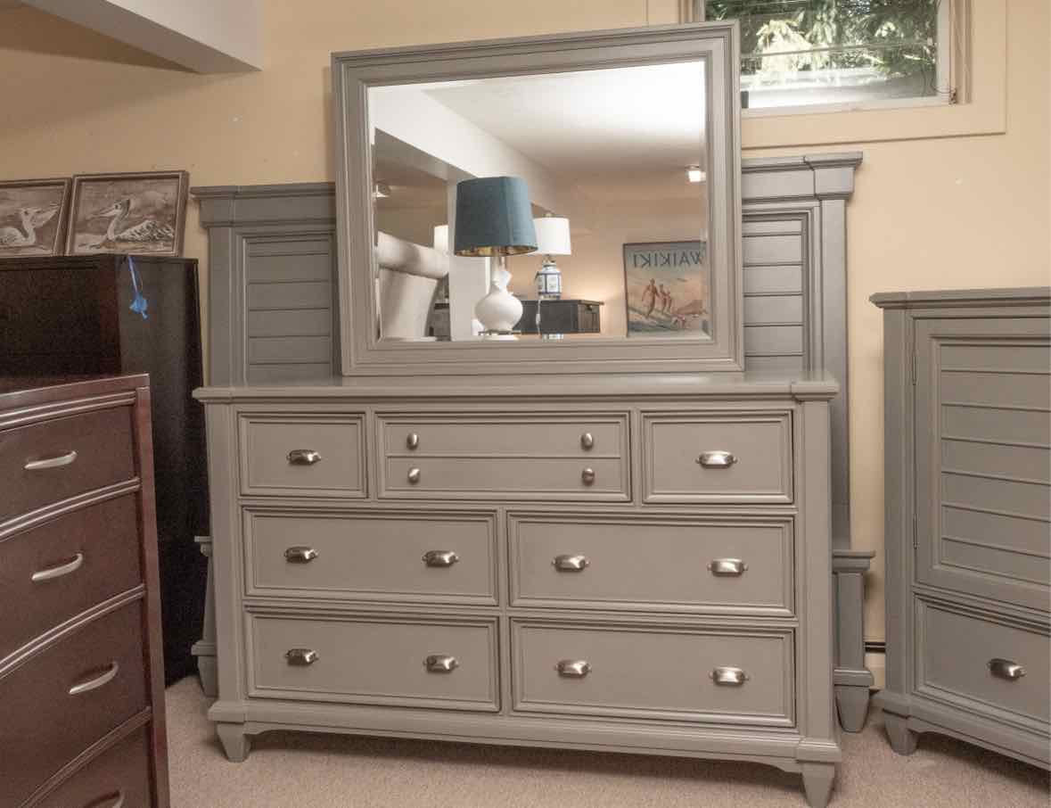 Folio 21 "Hilton Head' Shutter Grey Finish 7 Drawer  Dresser & Mirror