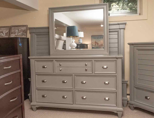Folio 21 "Hilton Head' Shutter Grey Finish 7 Drawer  Dresser & Mirror