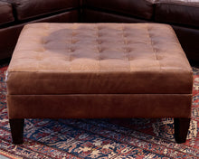 Square Brown Leather Tufted Ottoman
