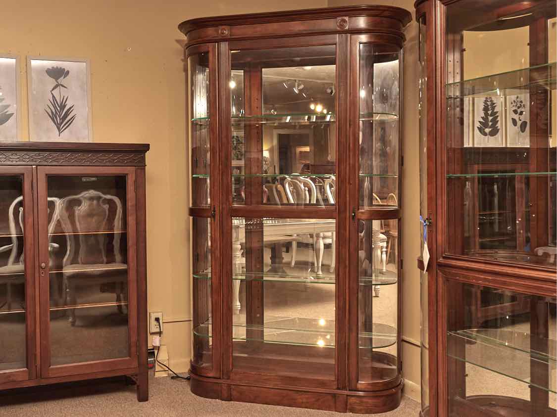 Pulaski Cherry Curved Glass 2 Door 5 Glass Shelf  Display Cabinet