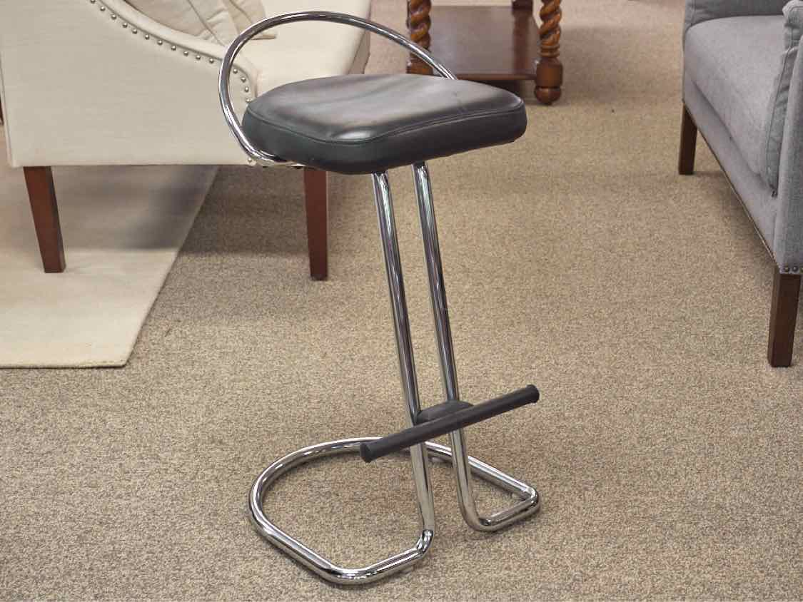 Chrome Base Counter Stool  W/ Black Leather Seat