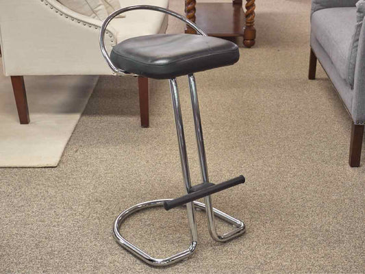 Chrome Base Counter Stool  W/ Black Leather Seat