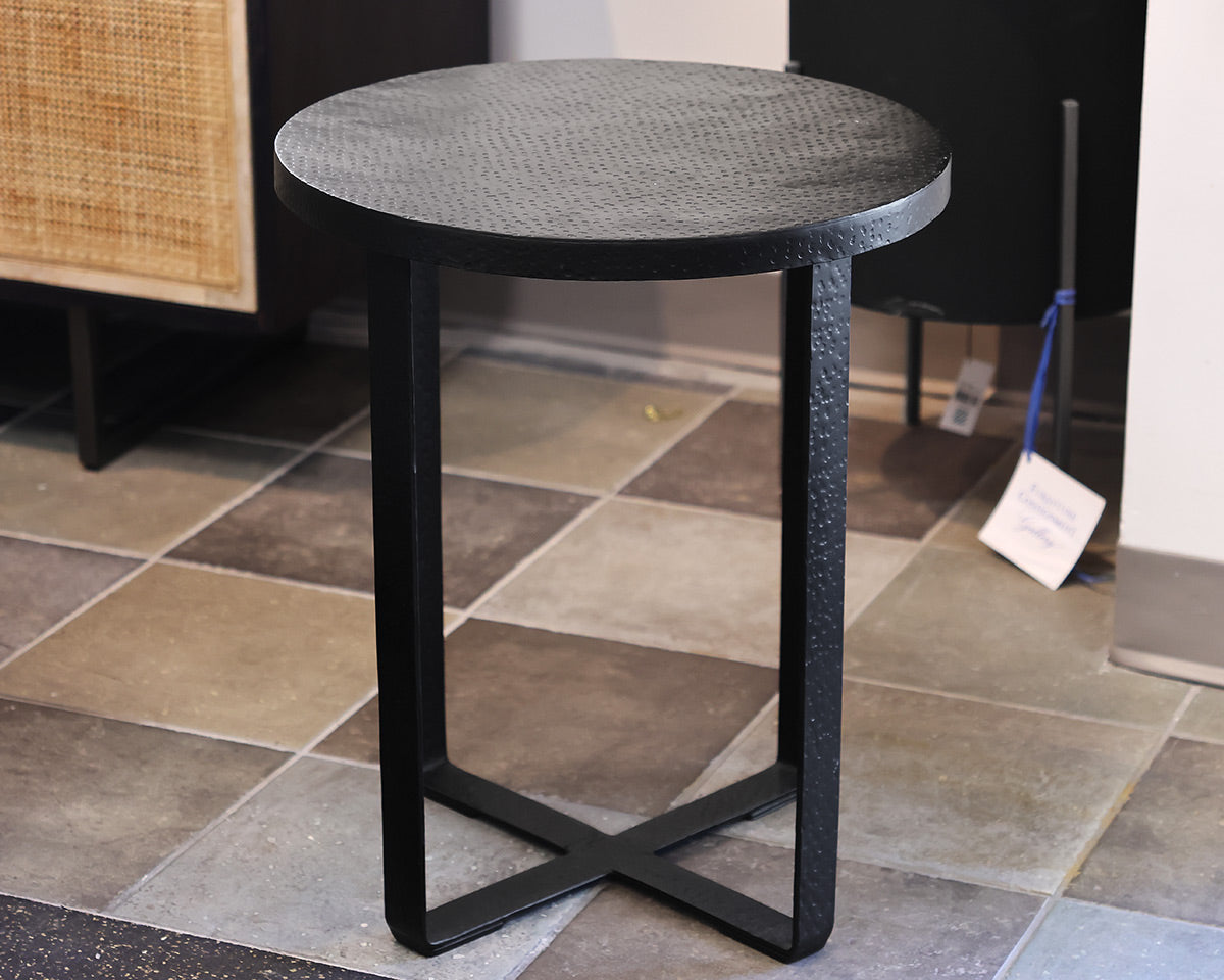Round Black Hammered Accent Table