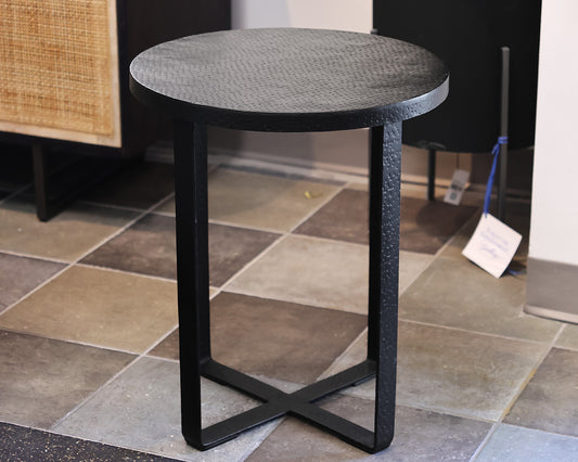 Round Black Hammered Accent Table