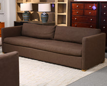 RH Shelter Arm Bench Seat 9' Sofa in Brown Belgian Linen