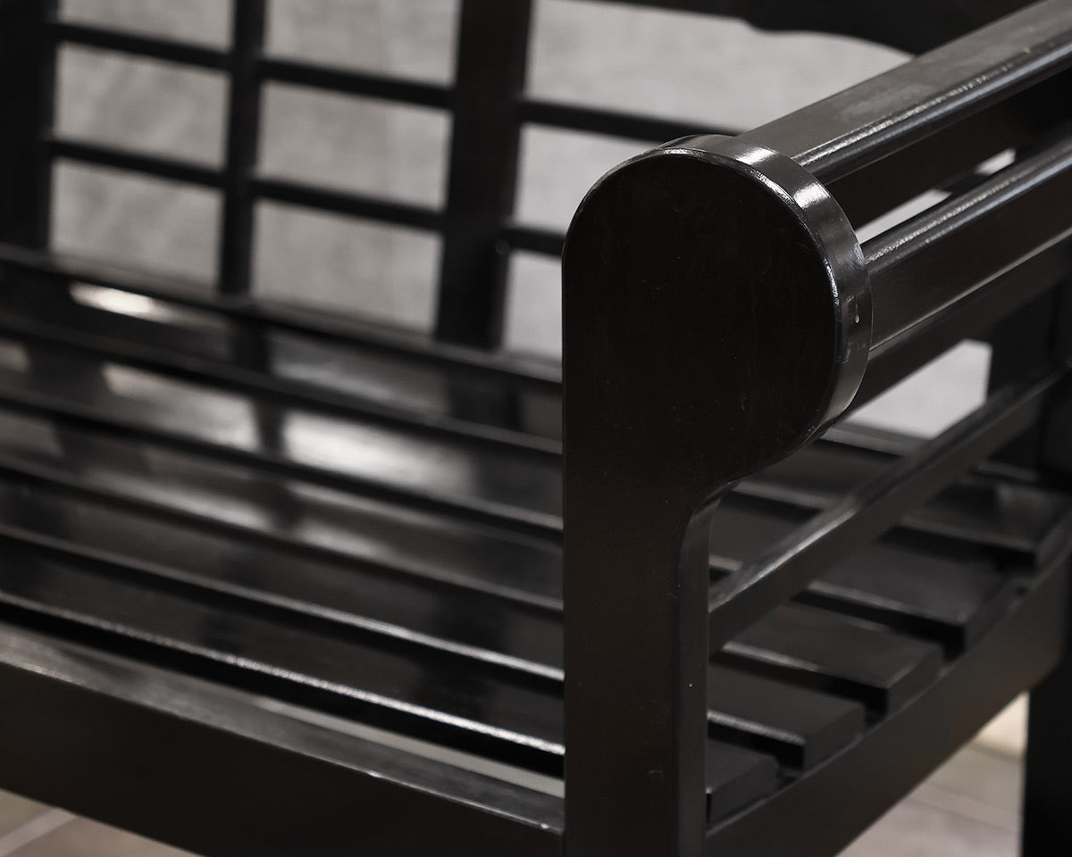 Black Rolled Arm Wooden Bench