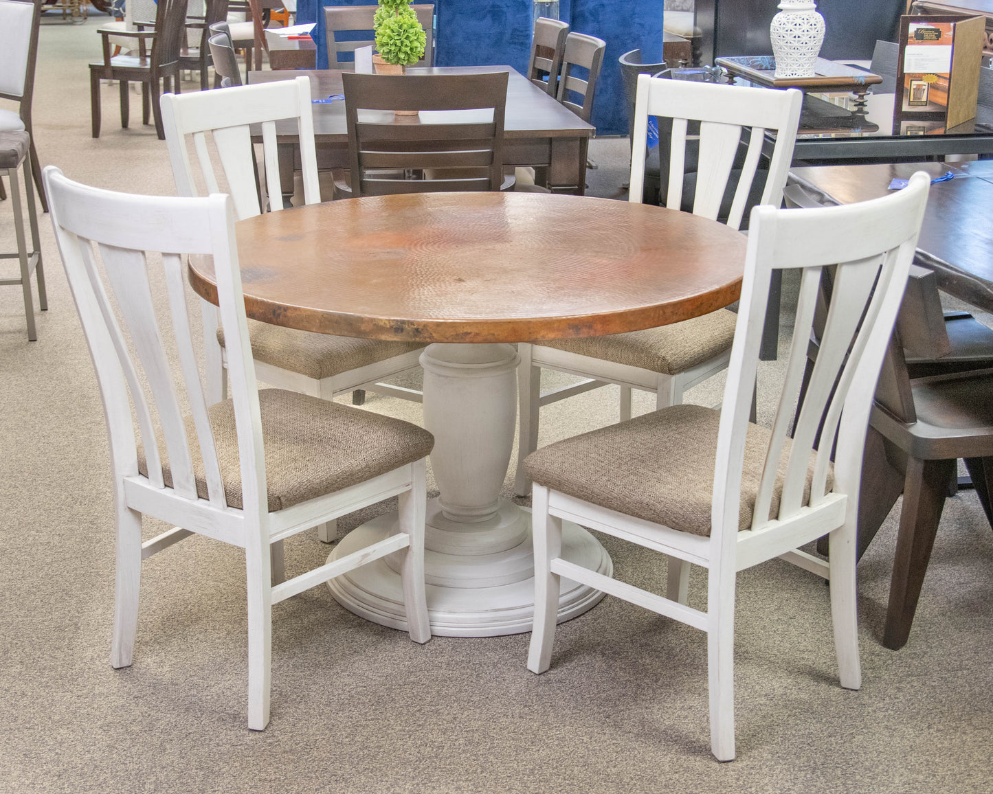 Bassett Hammered Copper Dining Table & Set of Four Chairs