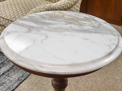 Mahogany Plant Pedestal with White Marble Top