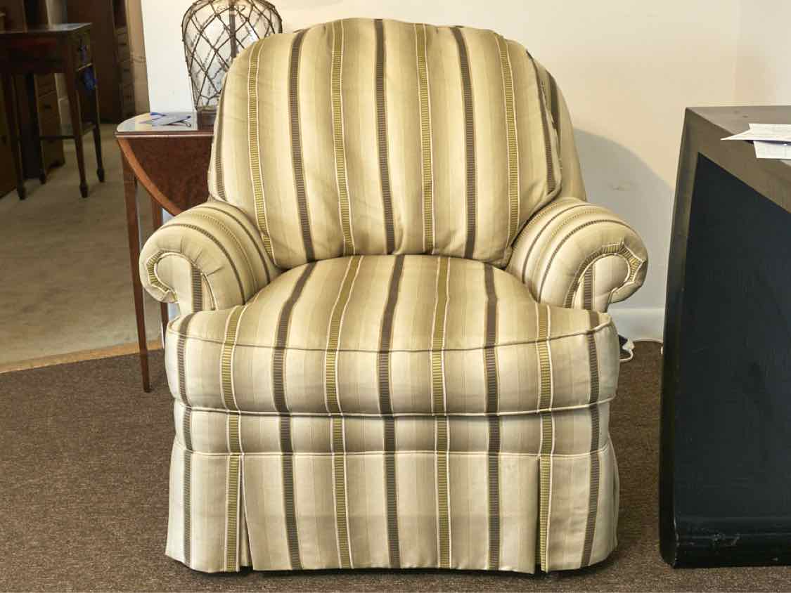 Ethan Allen 'Charlotte'  In Earth Tones Stripe Skirted Swivel  Chair