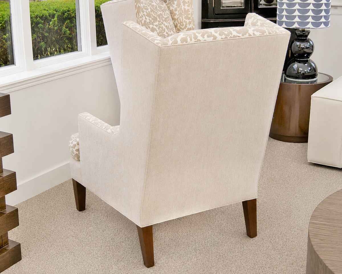 Pair of Crate & Barrel Wing Back Chairs with 'LaScala' Botanical Pattern