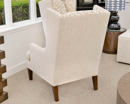 Pair of Crate & Barrel Wing Back Chairs with 'LaScala' Botanical Pattern