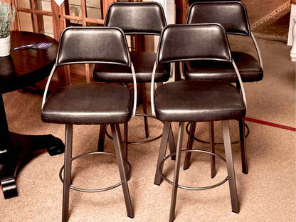 Set Of 4 Tricia Inc. Canada Pebble Leather Steel Legs Swivel  Counter Stools