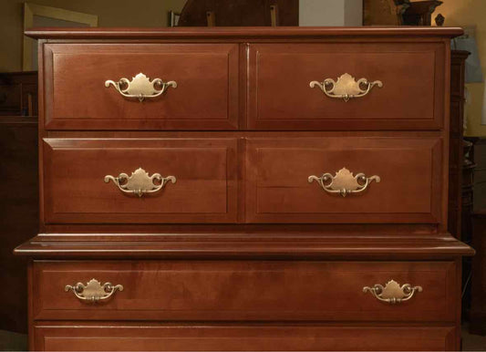 Cherry Finish Maple 2 Over 3 Drawer Chest on Chest