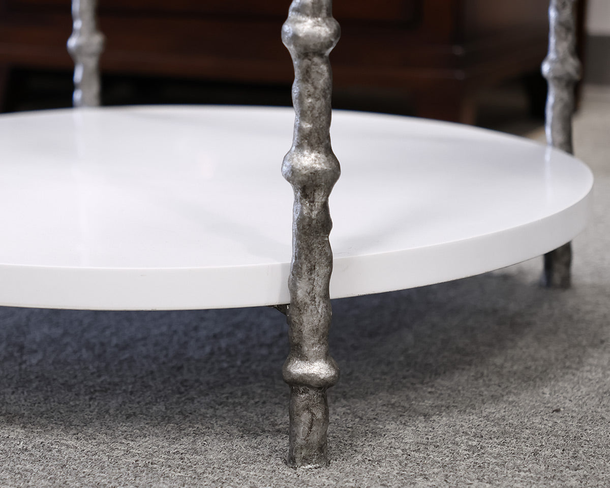 Pair of Round White Lacquer Accent Tables