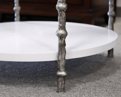 Pair of Round White Lacquer Accent Tables