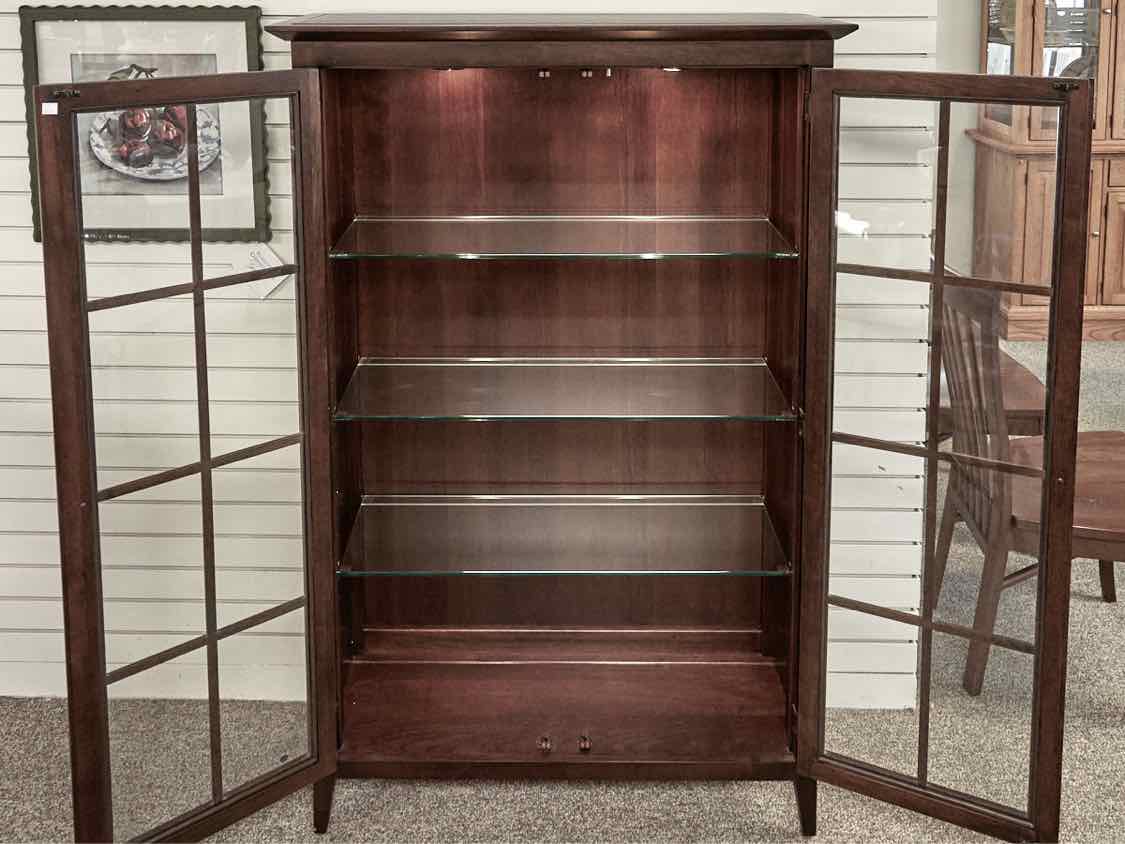 Ethan Allen Dark Stain 2 Pane Door Display Cabinets
