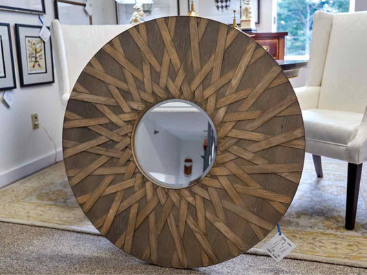 Wood Weave Round Mirror