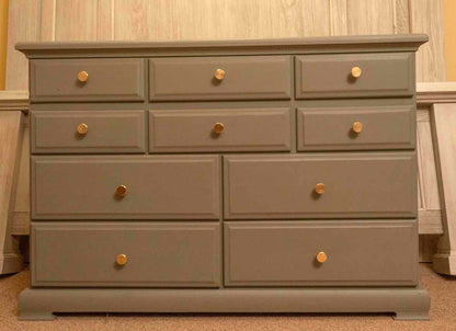 Eucalyptus Green Finish 10 Drawer Dresser with Brass Knobs