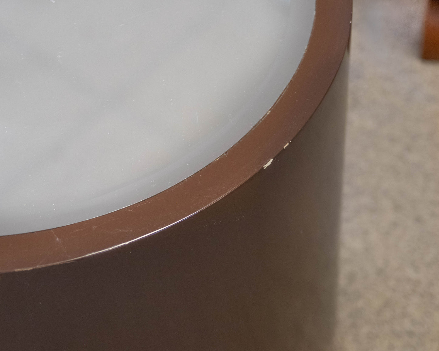 Sleek Cocoa-Finished Round Drum Base Side Table