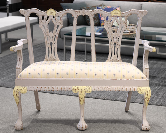 Chippendale White Painted Bench
