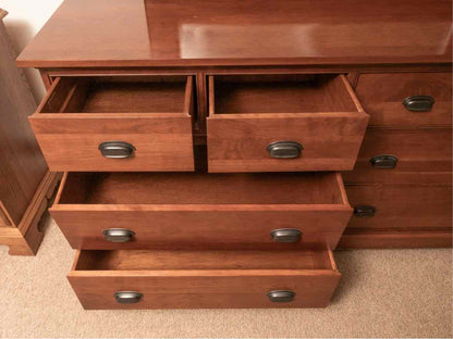 Mission Style Cherry 8 Drawer Dresser with Mirror