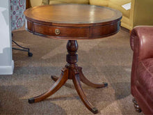 Brandt Leather Top Mahogany 1 Drawer  Round Pedestal Accent Table