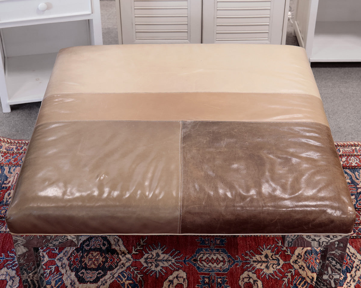 Patchwork Square Leather Ottoman