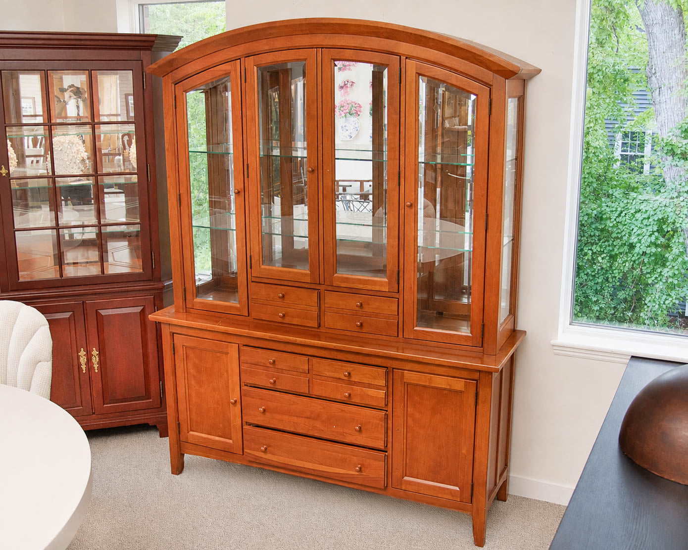 Stanley Two Piece Cherry  Lighted Hutch And Server