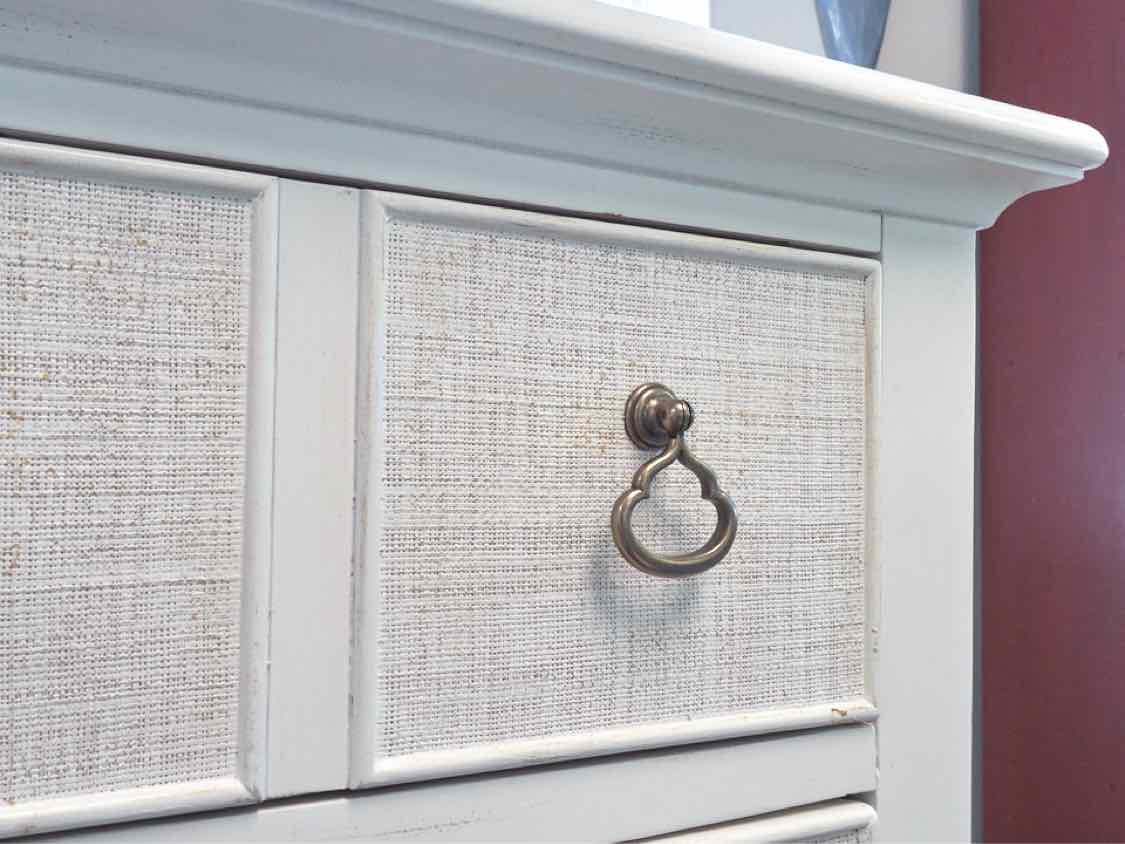 Tommy Bahama White 9 Drawer  Dresser with Rattan Drawer Fronts & Mirror