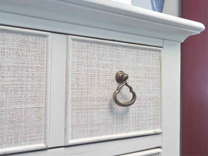 Tommy Bahama White 9 Drawer  Dresser with Rattan Drawer Fronts & Mirror