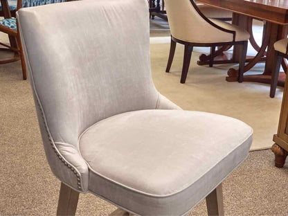 Set of 3 Custom Vegan Grey  Upholstered Counter Stools with Nickel Nailhead Trim