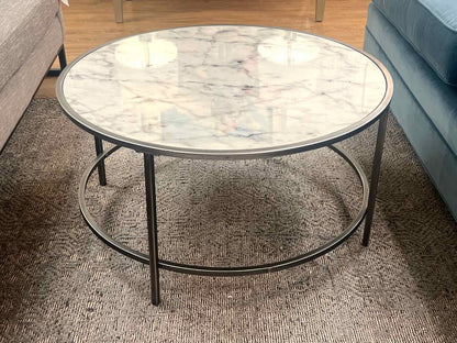 Faux Marble & Silver Round Cocktail Table