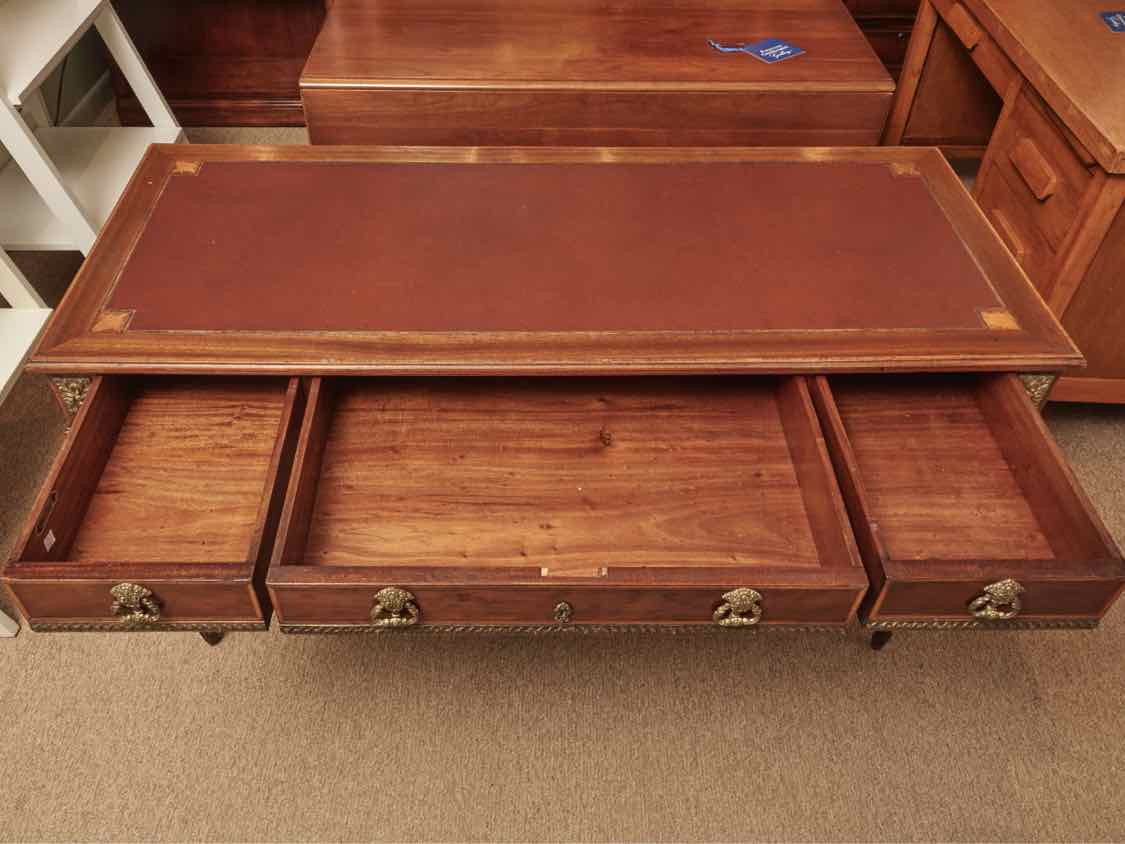 Vintage Leather Top Inlay Accents 3 Drawer Desk