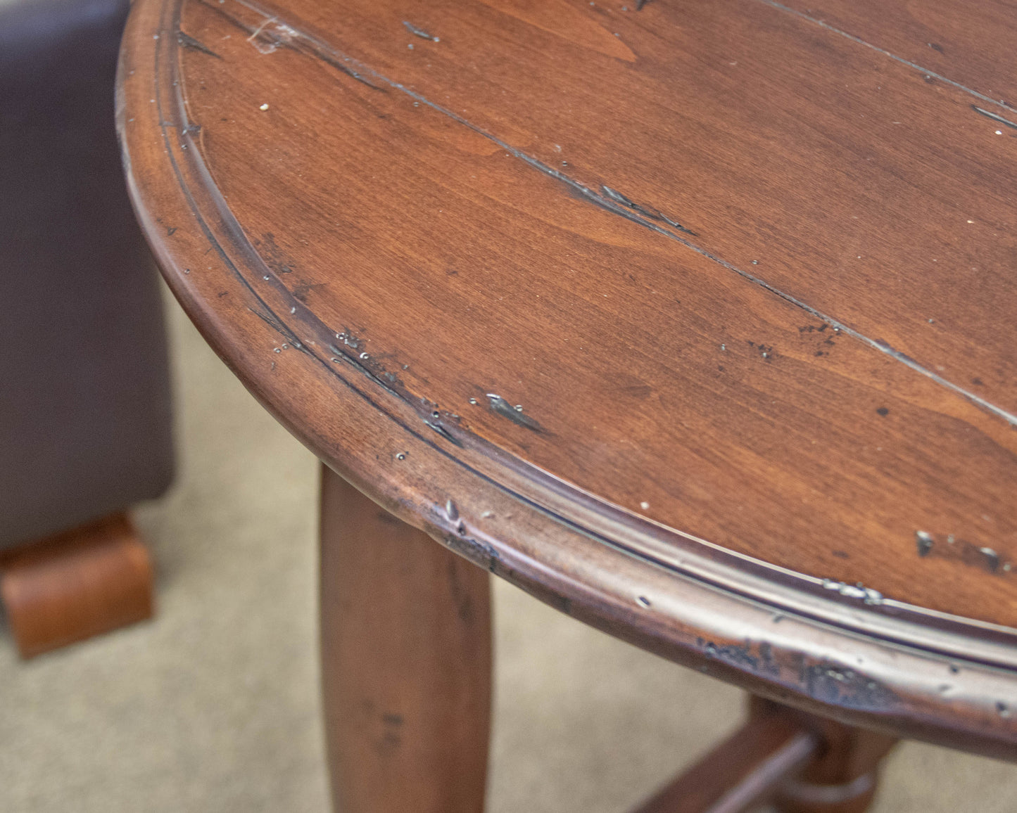 Fremarc English Distressed Round  Wood Side Table