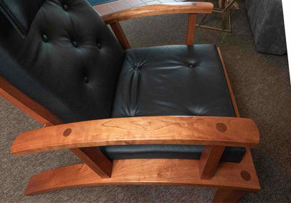 Thomas Moser Cherry Frame Black LeatherCushion   Recliner & Ottoman