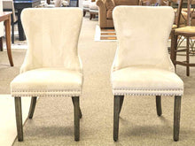 Pair of Tufted Ivory Transitional Dining Chairs