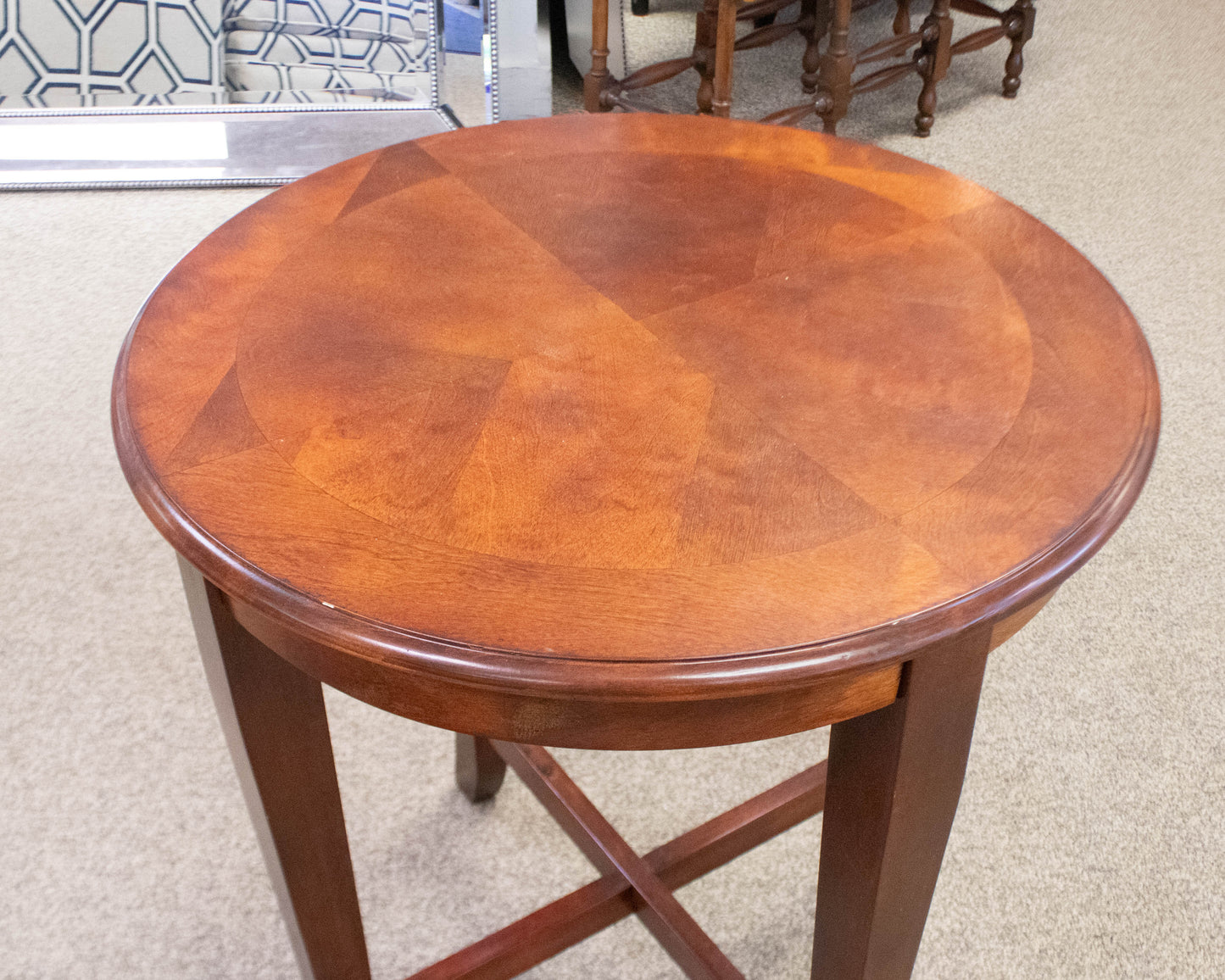 Pair of Round Cherry Stain Side Tables