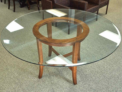 Crate & Barrel Glass Dining Table with Wood Pedestal  Base
