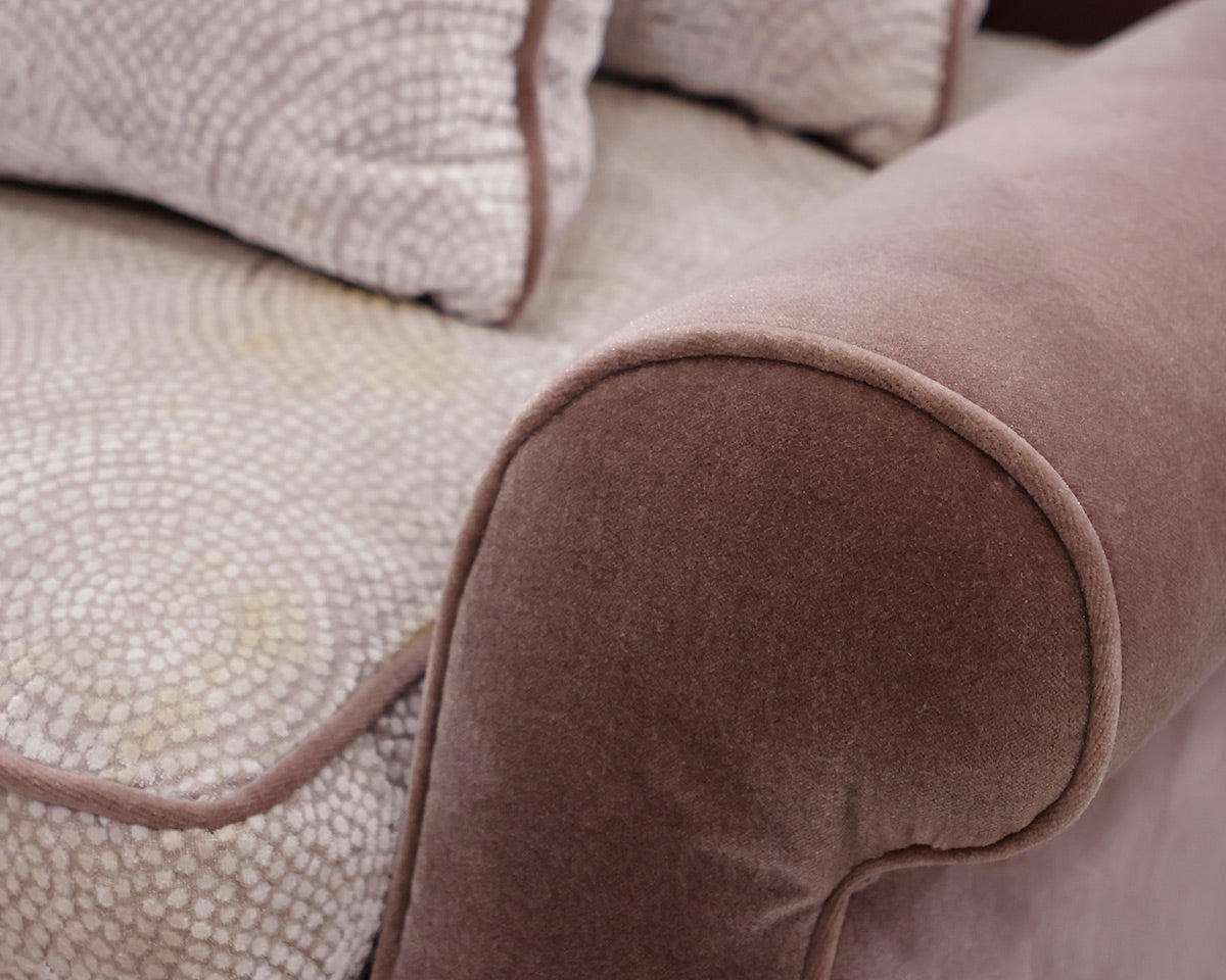 Pair of Mohair Swivel Chairs and Ottoman