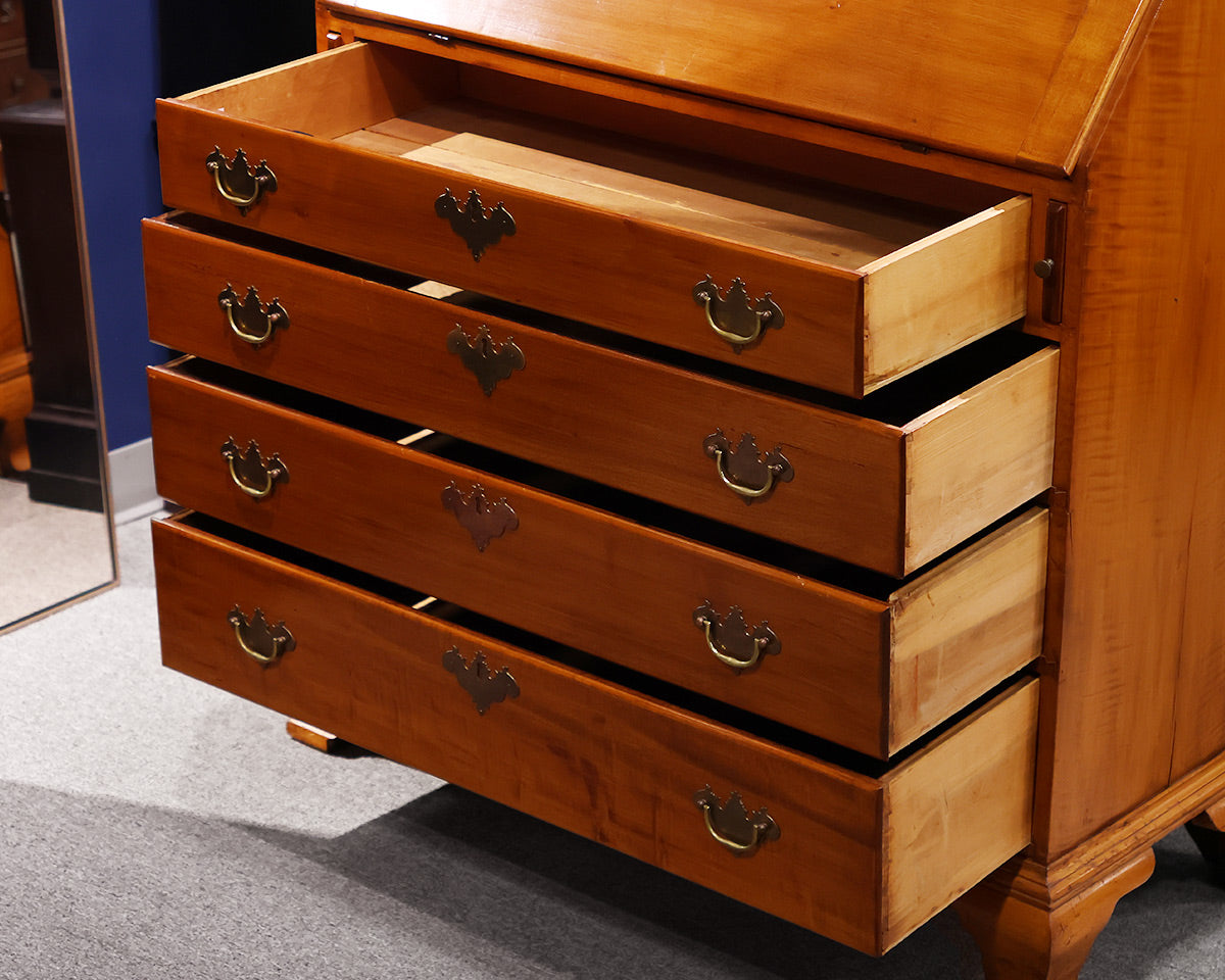 Vintage Maple Secretary Desk.  4 Drawers w/Brass Pulls