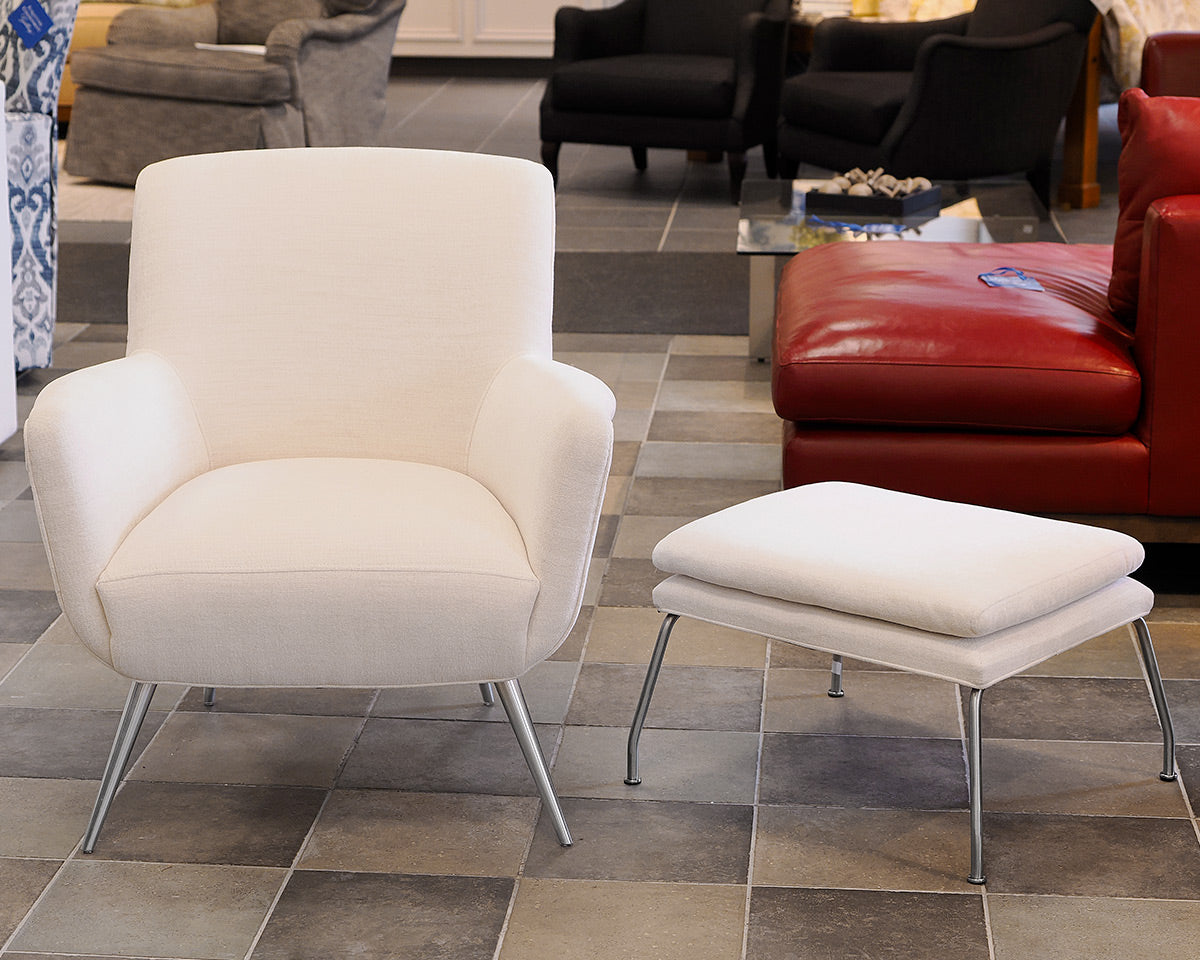 Room & Board White Upholstered Chair and Ottoman