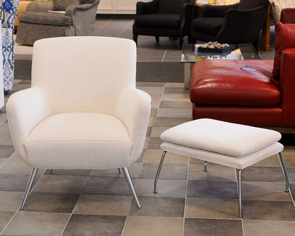 Room & Board White Upholstered Chair and Ottoman